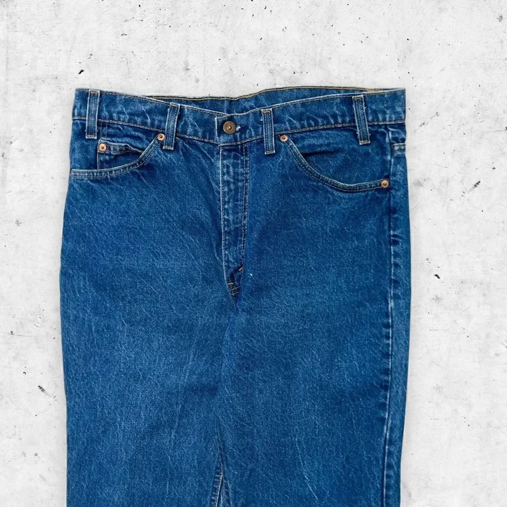 Vtg 80s 90s Levi's 517 Orange Tab Crop Jeans, Made in USA, Dark, Crisp, 34 x 25